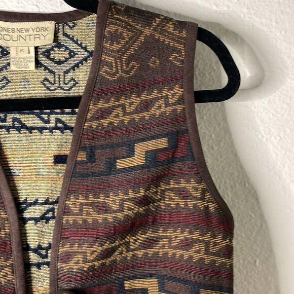Jones New York Country Aztec Southwestern Vest Brown Size Small Wool Blend - Picture 5 of 6